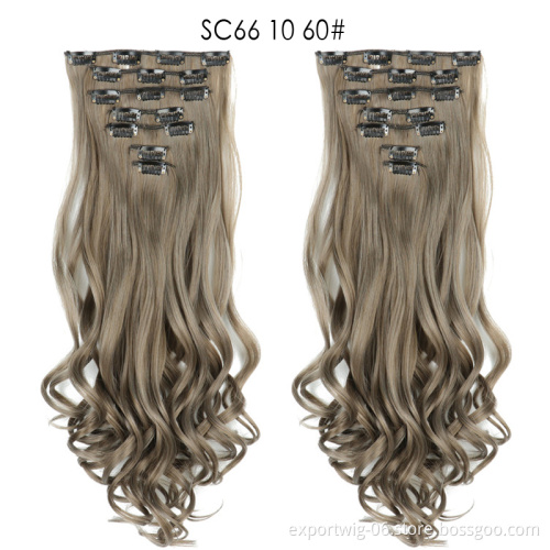 Answer 7 pieces a set  Long Straight Synthetic Hair Extensions Clips in High Temperature Fiber Black Brown Hairpiece